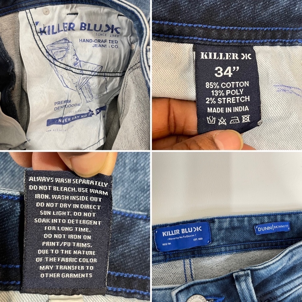 Denim Killer Blu Carrot Fit Mens Jeans Sz 34 Blue Prewash - Picture 9 of 16